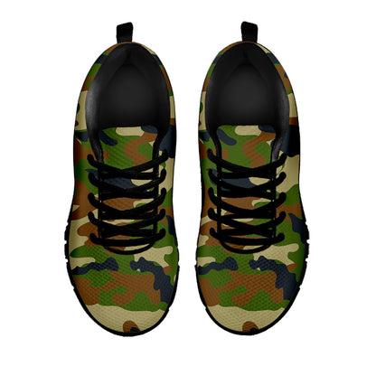 Military Green Camouflage Print Black Running Shoes