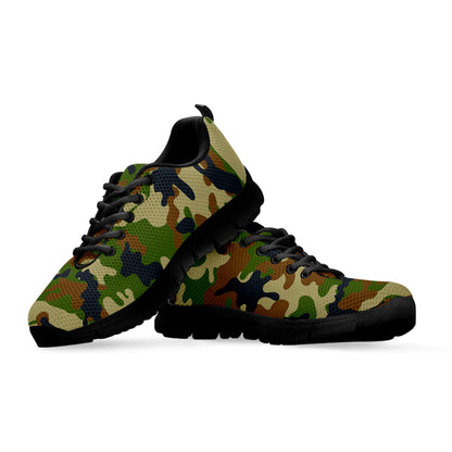 Military Green Camouflage Print Black Running Shoes