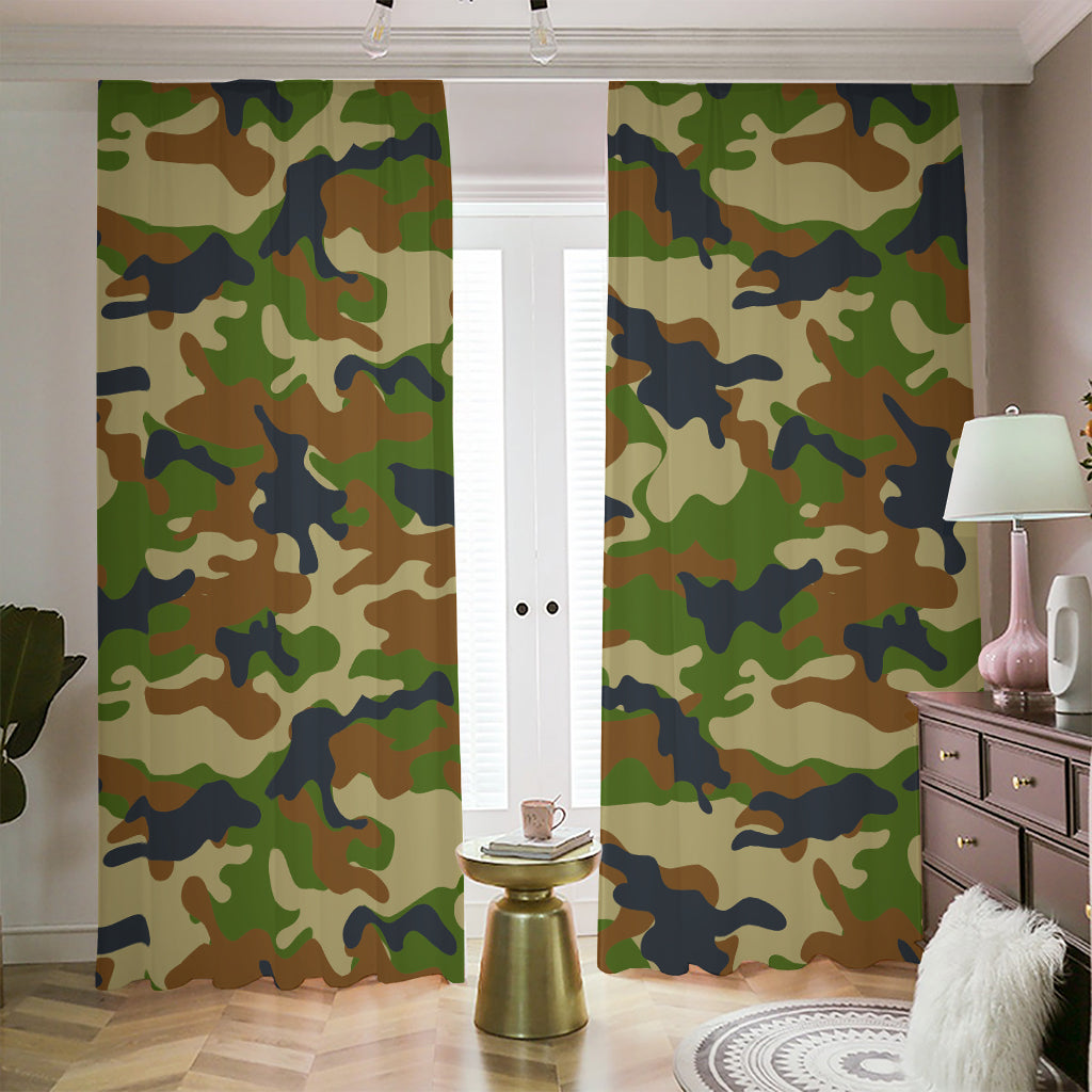 Military Green Camouflage Print Blackout Pencil Pleat Curtains