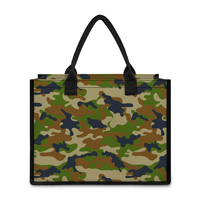 Military Green Camouflage Print Canvas Tote Bag