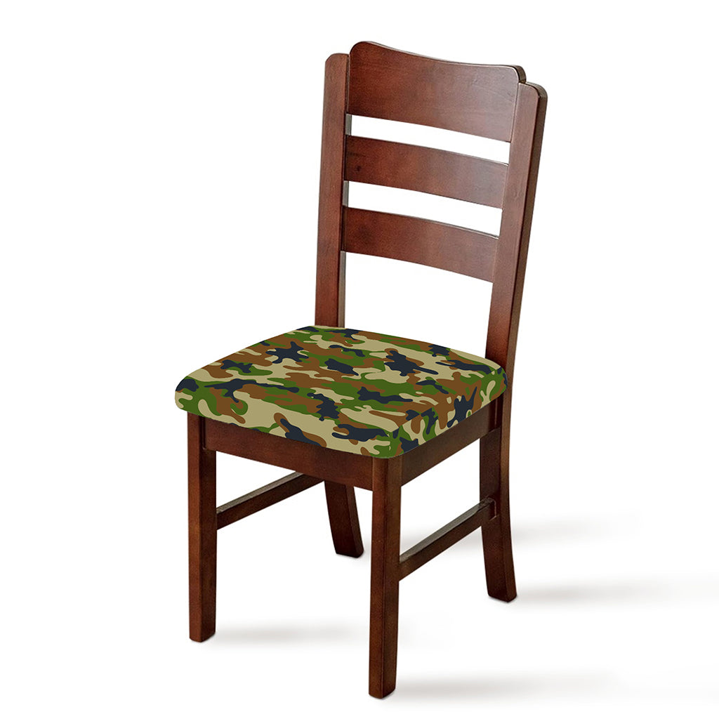 Military Green Camouflage Print Chair Cushion Cover