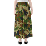Military Green Camouflage Print Chiffon Maxi Skirt