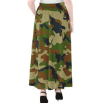 Military Green Camouflage Print Chiffon Maxi Skirt