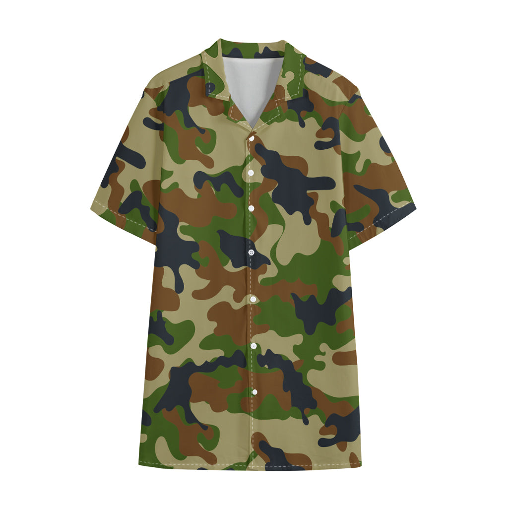 Military Green Camouflage Print Cotton Hawaiian Shirt