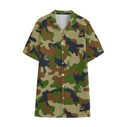 Military Green Camouflage Print Cotton Hawaiian Shirt