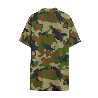 Military Green Camouflage Print Cotton Hawaiian Shirt