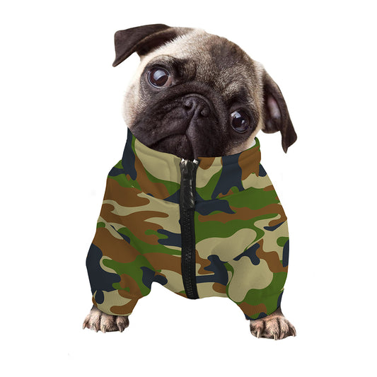 Military Green Camouflage Print Dog Zip Up Jacket