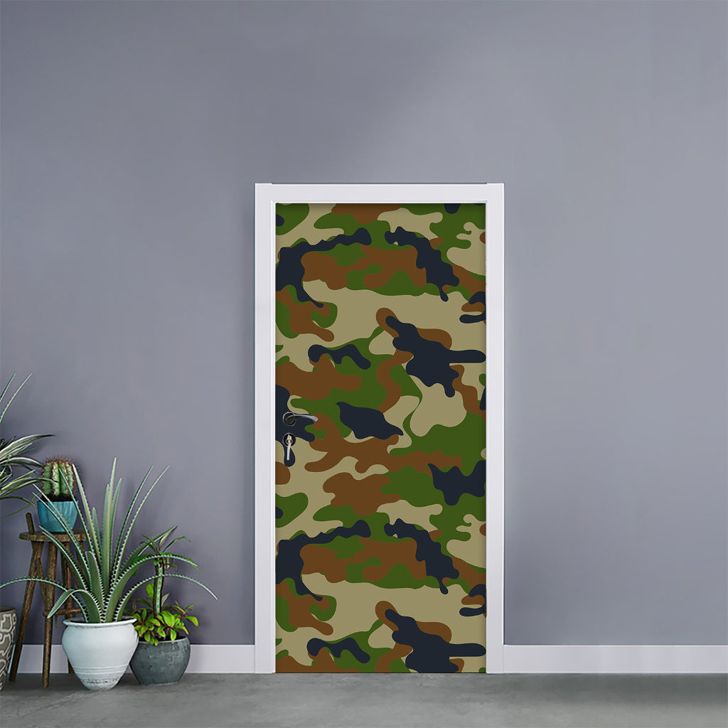 Military Green Camouflage Print Door Sticker