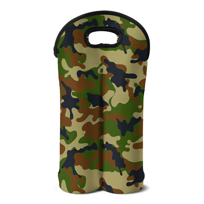 Military Green Camouflage Print Double Neoprene Wine Tote