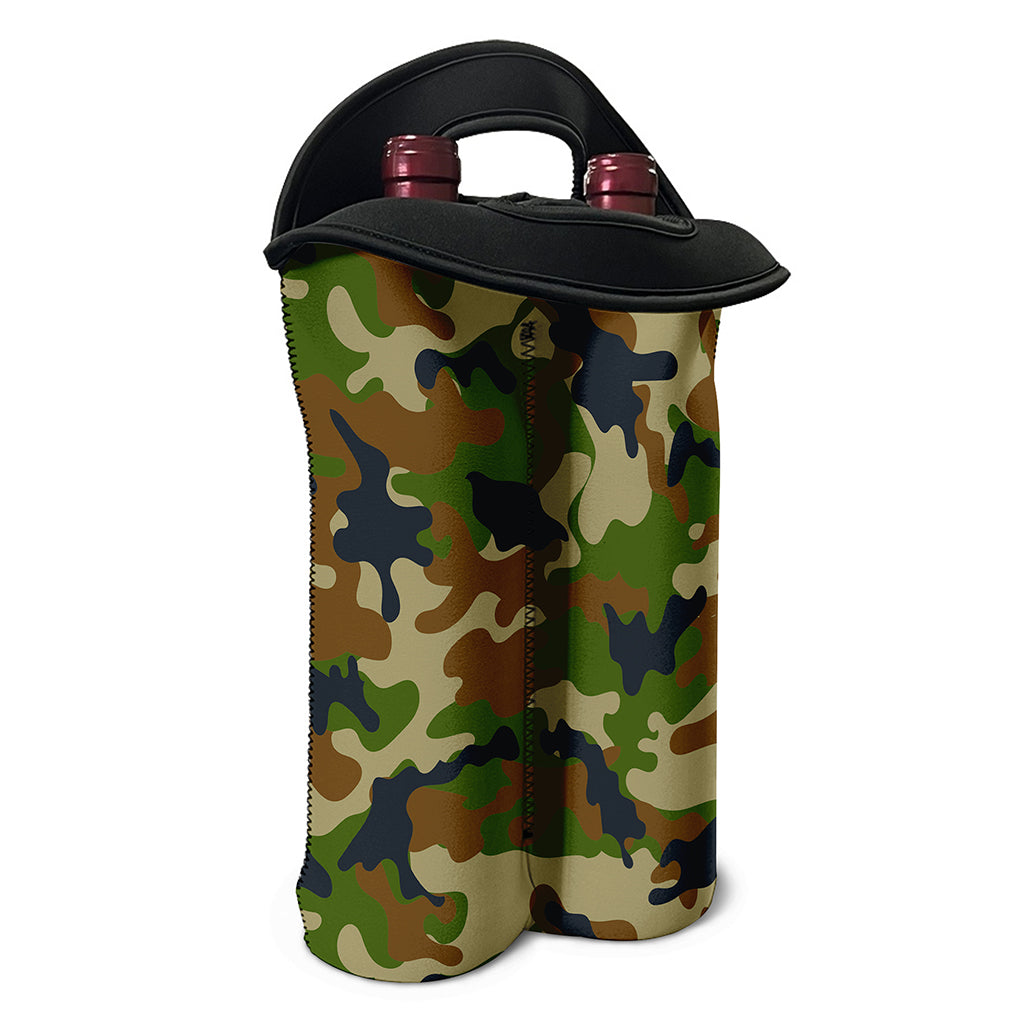 Military Green Camouflage Print Double Neoprene Wine Tote