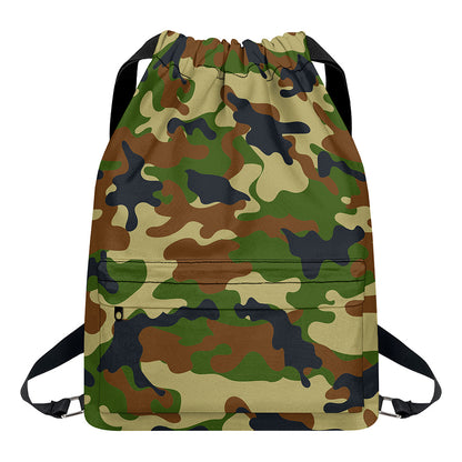 Military Green Camouflage Print Drawstring Backpack