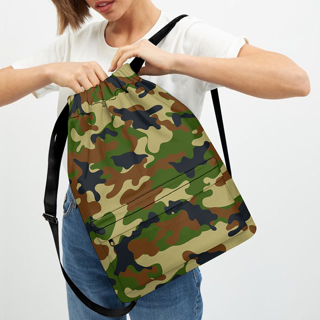 Military Green Camouflage Print Drawstring Backpack