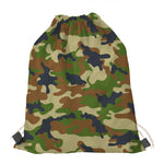 Military Green Camouflage Print Drawstring Bag