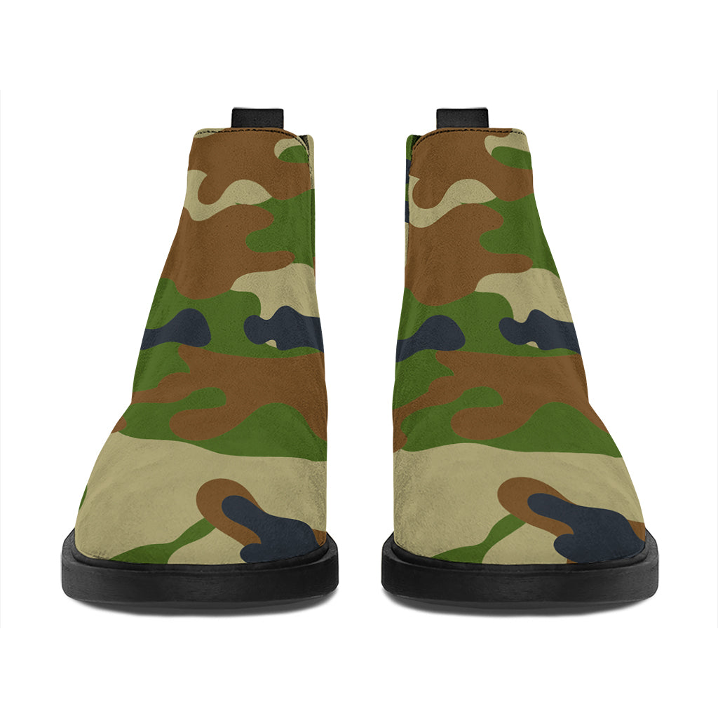 Military Green Camouflage Print Flat Ankle Boots
