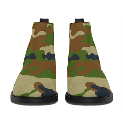 Military Green Camouflage Print Flat Ankle Boots