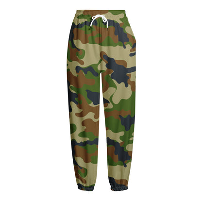 Military Green Camouflage Print Fleece Lined Knit Pants
