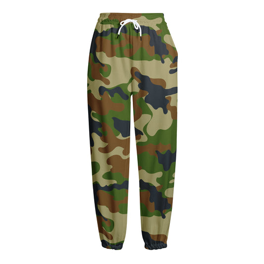 Military Green Camouflage Print Fleece Lined Knit Pants