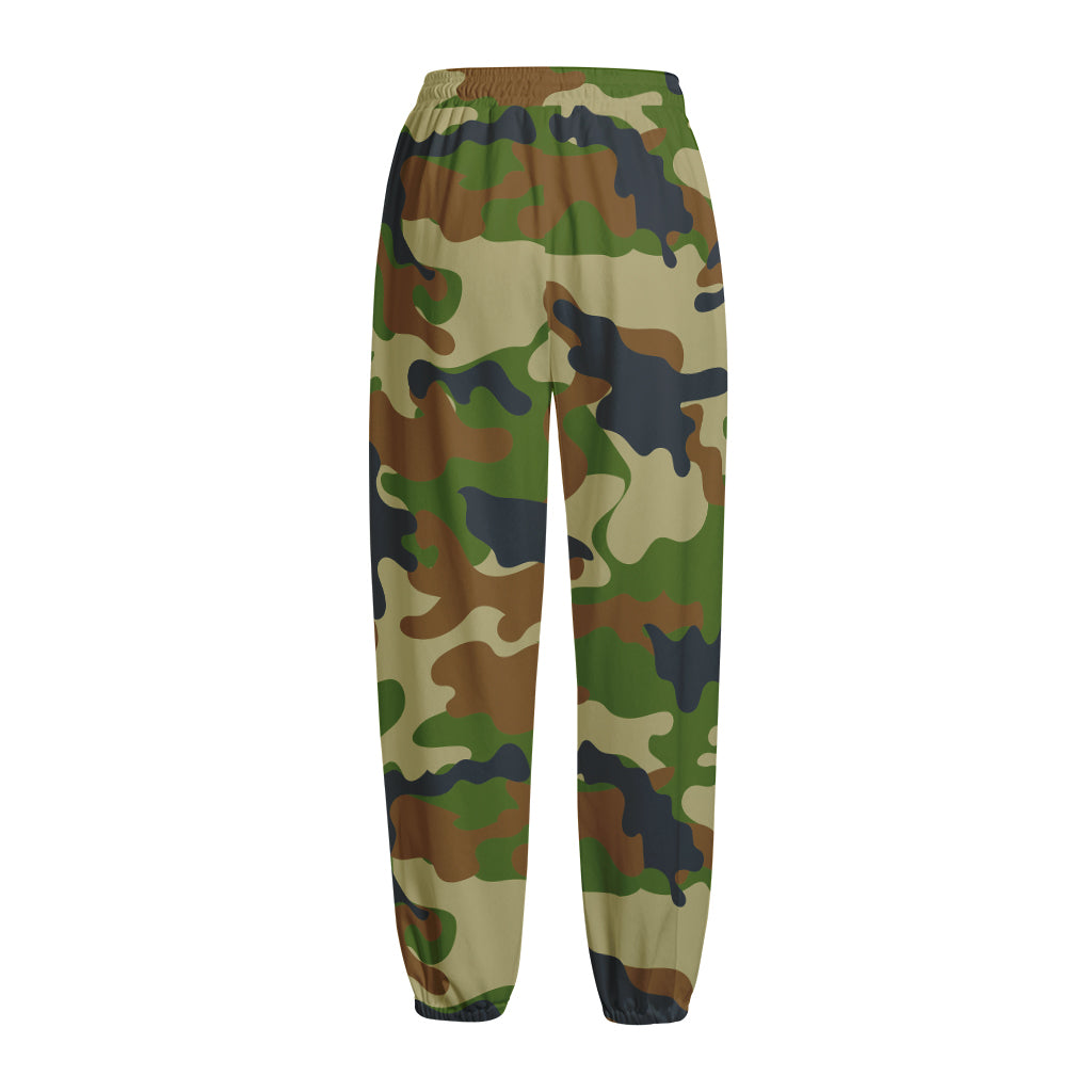 Military Green Camouflage Print Fleece Lined Knit Pants