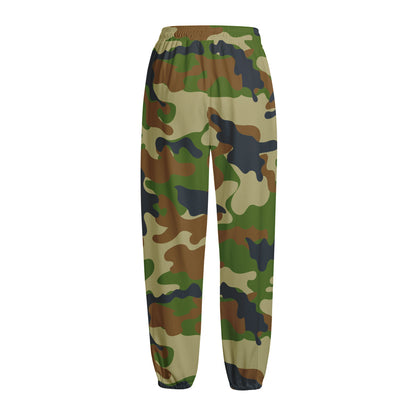 Military Green Camouflage Print Fleece Lined Knit Pants