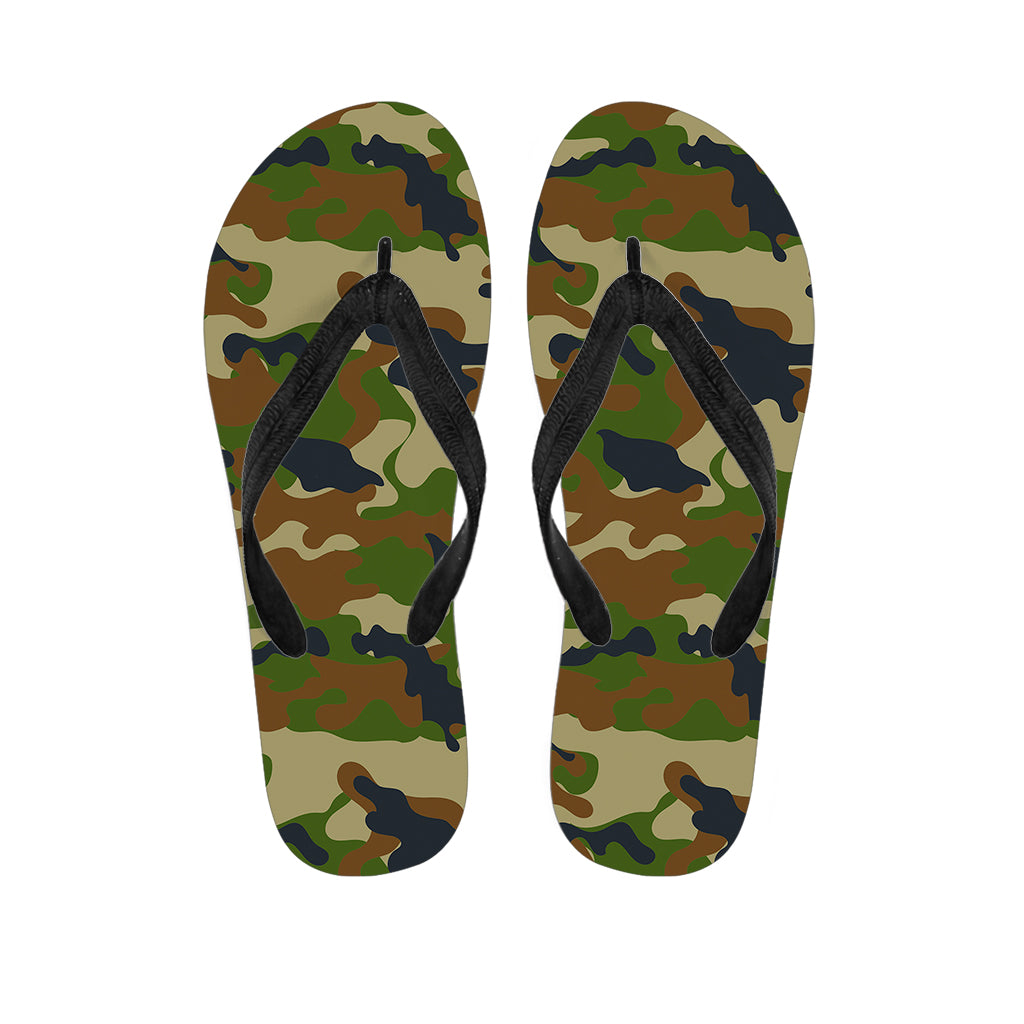 Military Green Camouflage Print Flip Flops