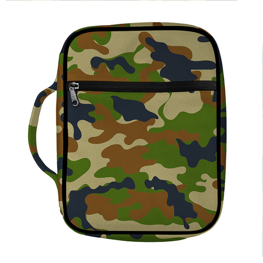 Military Green Camouflage Print Front Pocket Bible Bag