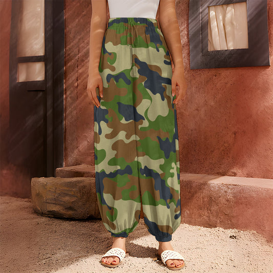 Military Green Camouflage Print Harem Pants