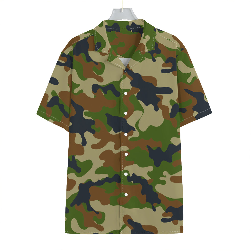 Military Green Camouflage Print Hawaiian Shirt