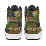Military Green Camouflage Print High Top Leather Sneakers