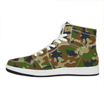 Military Green Camouflage Print High Top Leather Sneakers