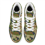 Military Green Camouflage Print High Top Leather Sneakers