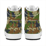 Military Green Camouflage Print High Top Leather Sneakers