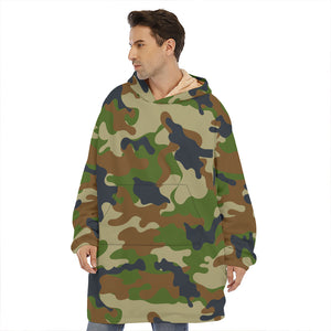 Military Green Camouflage Print Hoodie Blanket