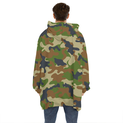 Military Green Camouflage Print Hoodie Blanket