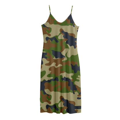 Military Green Camouflage Print Jersey Midi Cami Dress