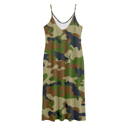 Military Green Camouflage Print Jersey Midi Cami Dress