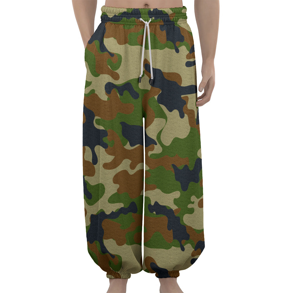 Military Green Camouflage Print Lantern Pants