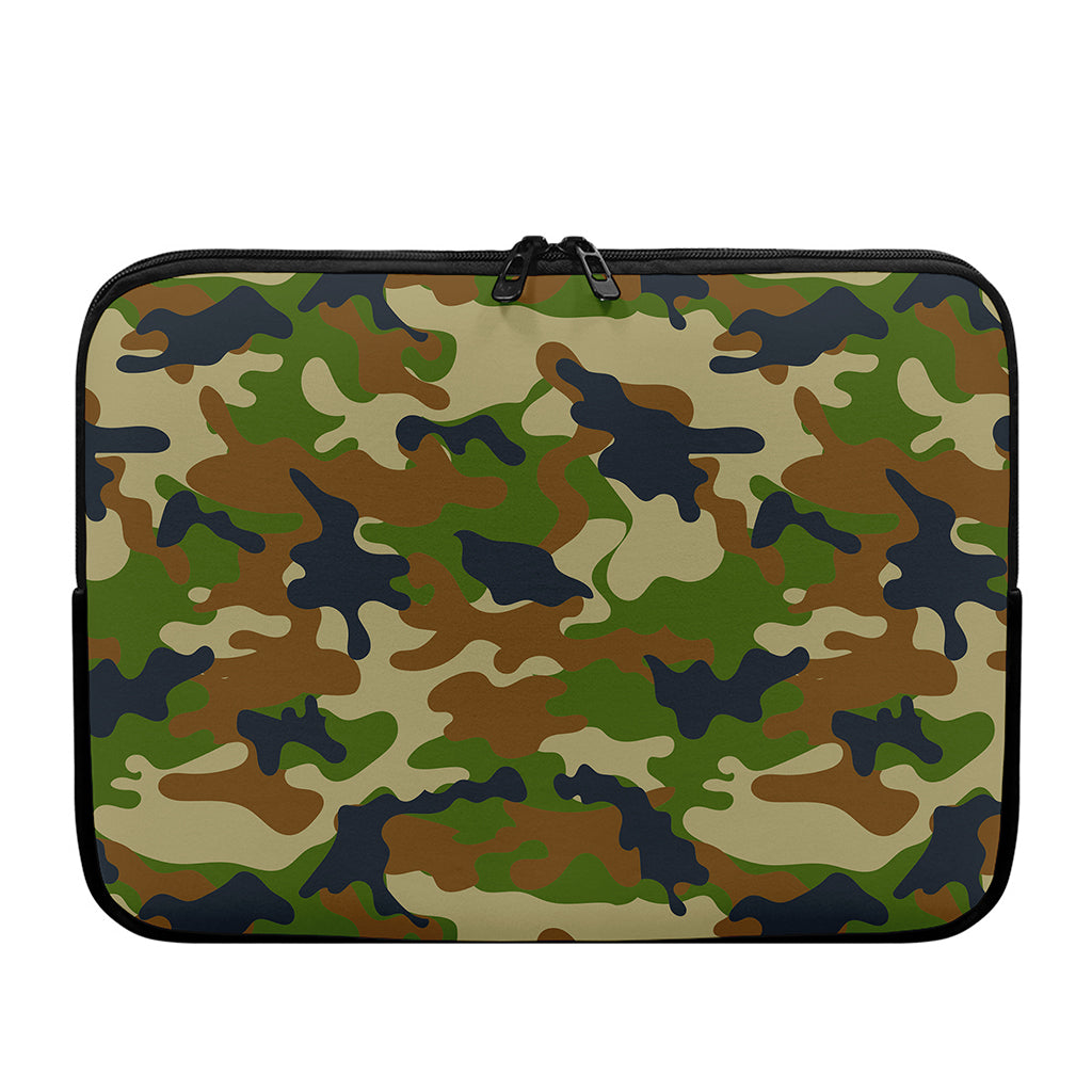 Military Green Camouflage Print Laptop Sleeve