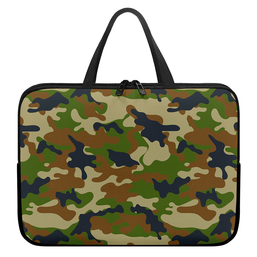 Military Green Camouflage Print Laptop Sleeve With Handle