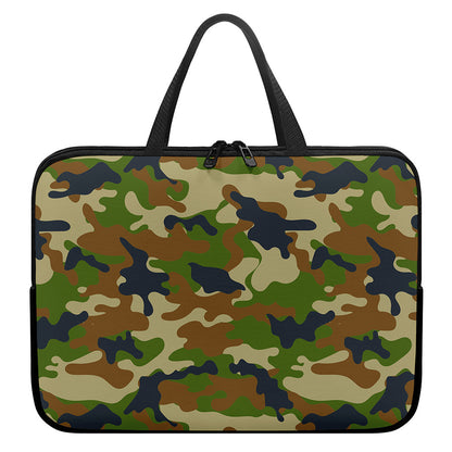 Military Green Camouflage Print Laptop Sleeve With Handle