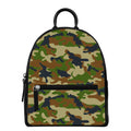 Military Green Camouflage Print Leather Backpack