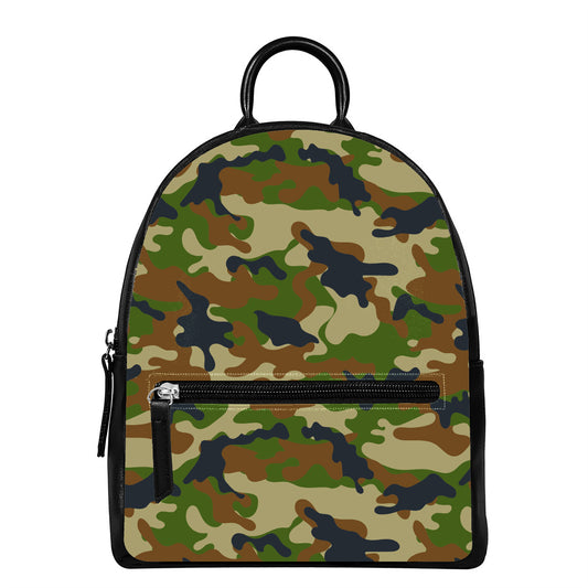 Military Green Camouflage Print Leather Backpack
