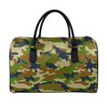 Military Green Camouflage Print Leather Duffel Bag