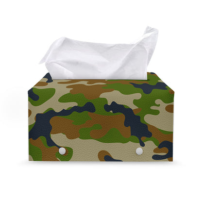 Military Green Camouflage Print Leather Tissue Box Cover