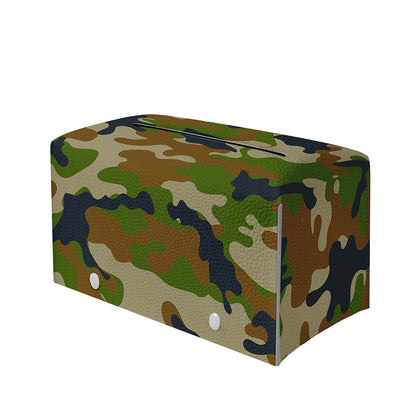 Military Green Camouflage Print Leather Tissue Box Cover