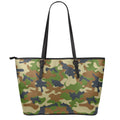 Military Green Camouflage Print Leather Tote Bag With Zipper