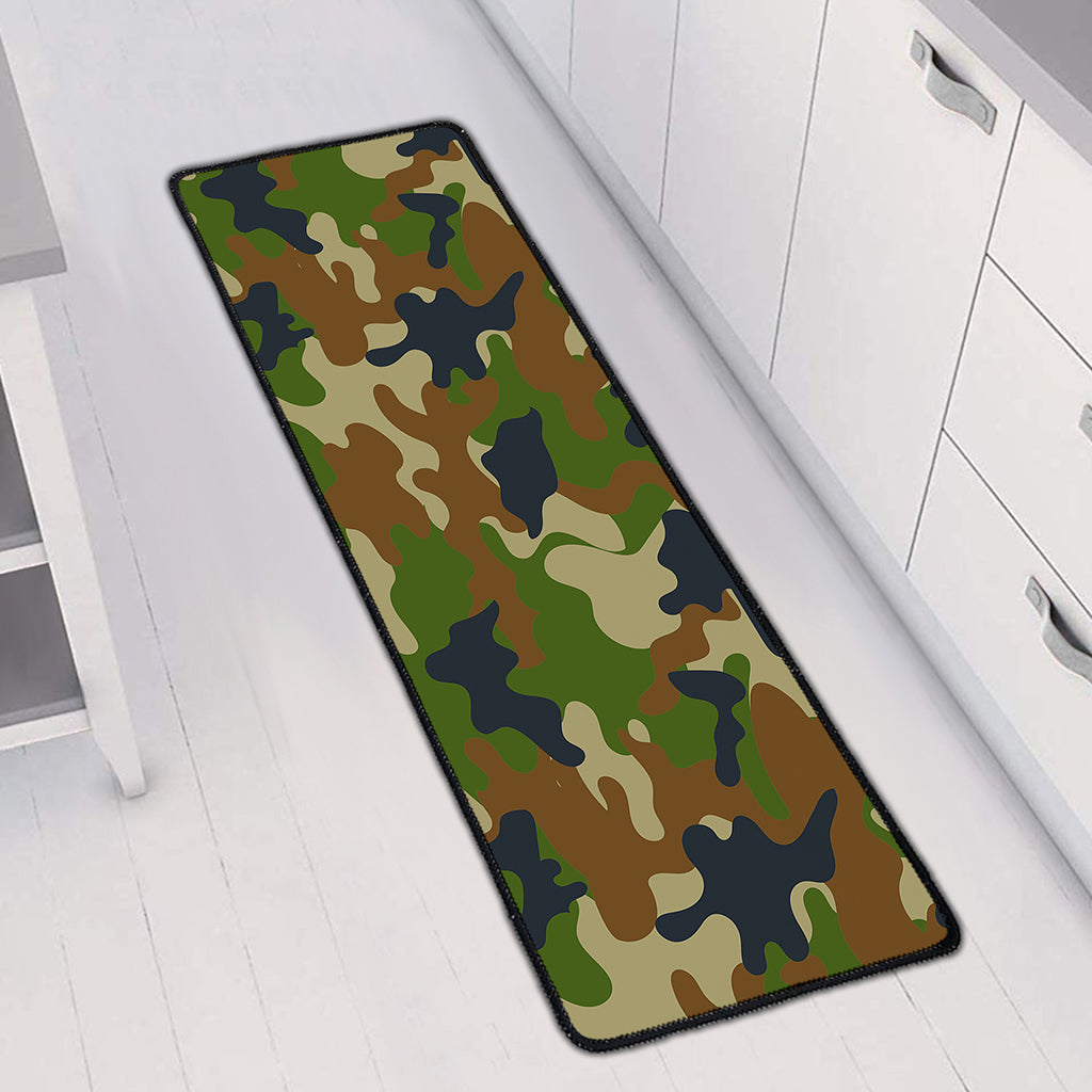 Military Green Camouflage Print Long Kitchen Mat