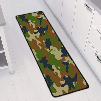 Military Green Camouflage Print Long Kitchen Mat