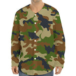 Military Green Camouflage Print Long Sleeve Baseball Jersey