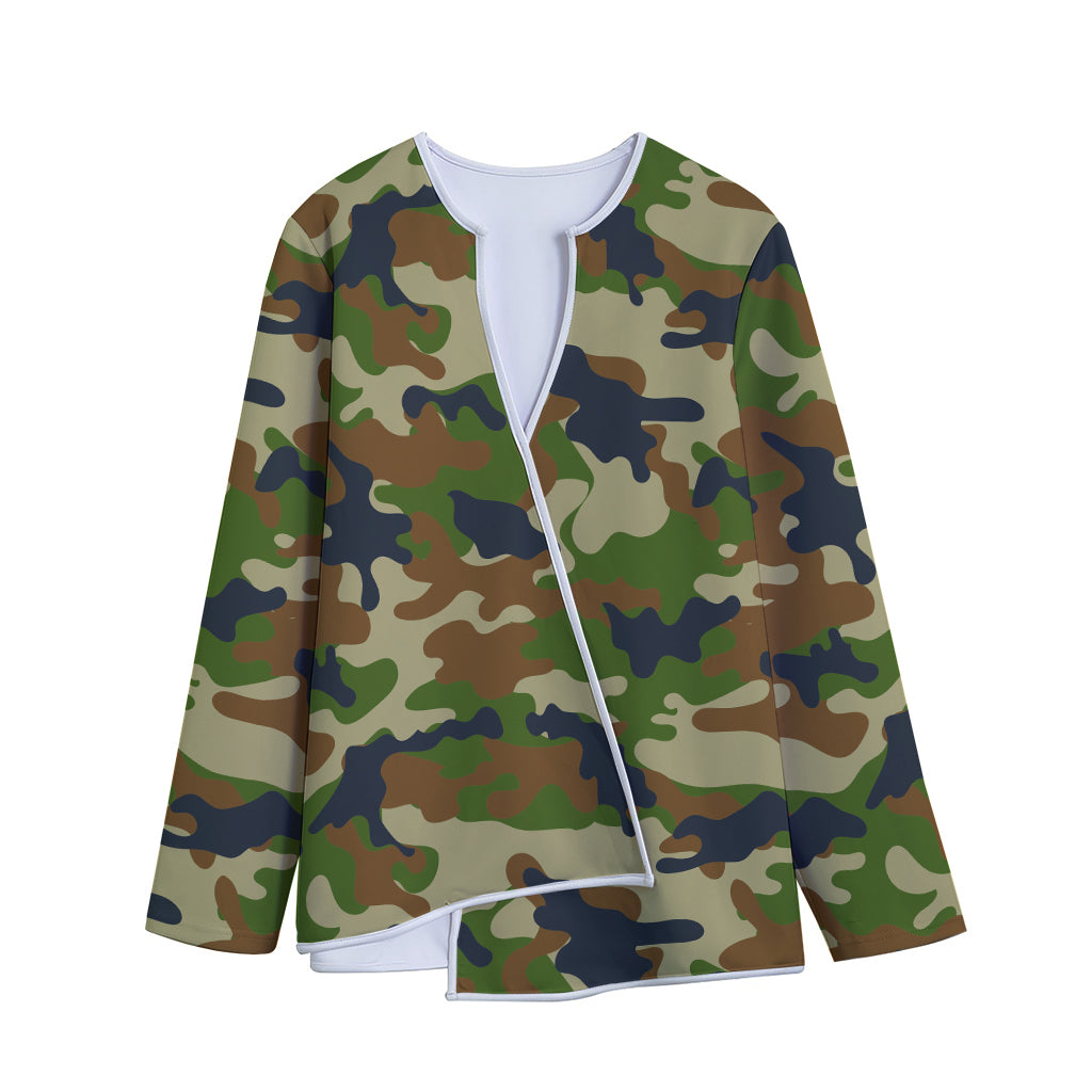Military Green Camouflage Print Long Sleeve Short Coat