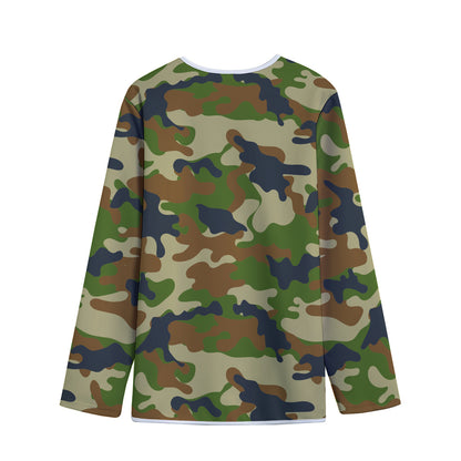 Military Green Camouflage Print Long Sleeve Short Coat